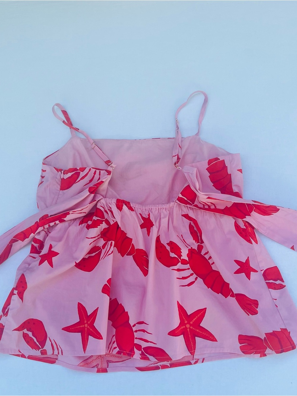 J.Crew Red Crab Lobster Starfish Design Tie-Back Strappy Summer Pink Top Size 14 - Picture 9 of 15
